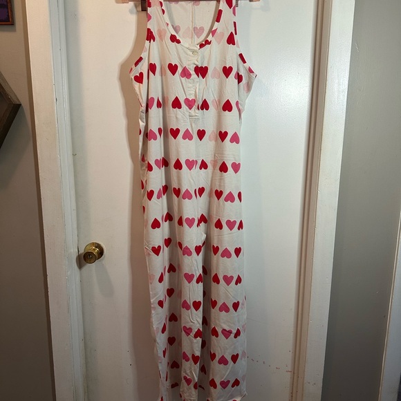 White PJ Romper with Red Heart Pattern - Picture 1 of 1